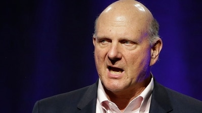 FILE - In this July 15, 2017, file photo, Steve Ballmer, former CEO of Microsoft, addresses a plenary session on the third day of the National Governors Association's meeting in Providence, R.I. (AP) FILE - In this July 15, 2017, file photo, Steve Ballmer, former CEO of Microsoft, addresses a plenary session on the third day of the National Governors Association's meeting in Providence, R.I. (AP)