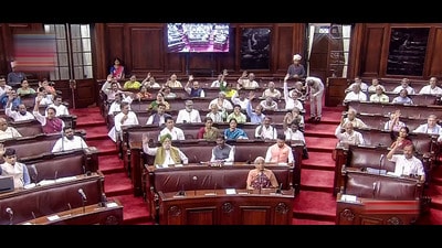 Ruling MPs raise their hands to consent a bill according the Scheduled Tribe status to the Hattee community in Sirmour district of Himachal Pradesh, in Rajya Sabha during the Monsoon session of Parliament, in New Delhi on Wednesday. (PTI) Ruling MPs raise their hands to consent a bill according the Scheduled Tribe status to the Hattee community in Sirmour district of Himachal Pradesh, in Rajya Sabha during the Monsoon session of Parliament, in New Delhi on Wednesday. (PTI)