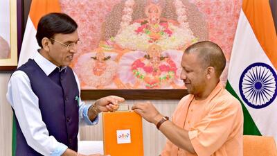 Union health minister Mansukh Mandaviya and Uttar Pradesh chief minister Yogi Adityanath, in Lucknow on Wednesday. (HT PHOTO) Union health minister Mansukh Mandaviya and Uttar Pradesh chief minister Yogi Adityanath, in Lucknow on Wednesday. (HT PHOTO)