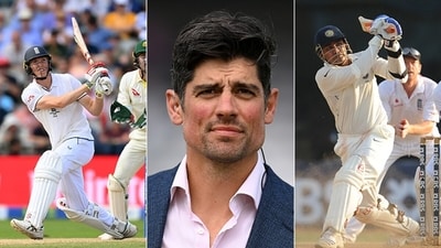 Alastair Cook (M) has noticed similarities in Zak Crawley (L) and Virender Sehwag's batting. (Getty) Alastair Cook (M) has noticed similarities in Zak Crawley (L) and Virender Sehwag's batting. (Getty)