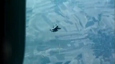 A Russian aircraft fired flares at the US drone over Syria and damaged its propeller A Russian aircraft fired flares at the US drone over Syria and damaged its propeller