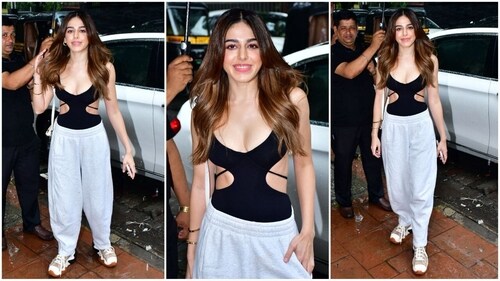 Alaya F donned a black cut-out bodysuit and grey pants radiating chill vibes. (HT photo/Varinder Chawla) Alaya F donned a black cut-out bodysuit and grey pants radiating chill vibes. (HT photo/Varinder Chawla)