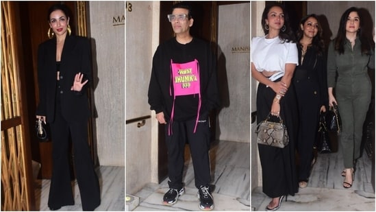 Malaika Arora, Karan Johar, Gauri Khan, Maheep Kapoor, and Seema Sajdeh at Manish Malhotra's bash. (HT Photo/Varinder Chawla)