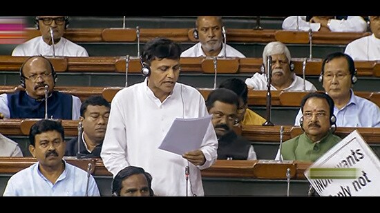 Union minister of state for Home affairs Nityanand Rai speaks in the Lok Sabha during the Monsoon session of Parliament in New Delhi on Wednesday. (PTI)