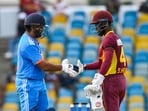 Rohit Sharma hit the winning runs as he unusually came in at No.7 as India chased a meagre target of 115 in the first ODI against West Indies in Barbados.&nbsp;(AFP)