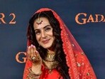 Ameesha Patel poses for photos during the launch of the trailer of her film 'Gadar 2', in Mumbai, (PTI Photo)(PTI07_27_2023_000025A) Ameesha Patel poses for photos during the launch of the trailer of her film 'Gadar 2', in Mumbai, (PTI Photo)(PTI07_27_2023_000025A)