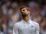  Novak Djokovic reacts to a point during the Wimbledon men’s singles final against Carlos Alcaraz