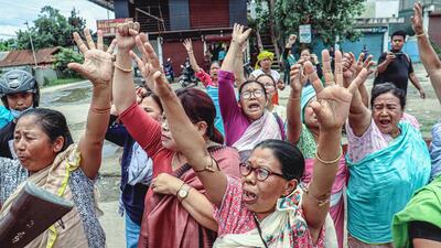 A protest rally organised by Manipur University Students’ Union in Imphal on Monday. (ANI) A protest rally organised by Manipur University Students’ Union in Imphal on Monday. (ANI)