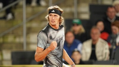 Russia's Andrey Rublev returns the ball to Spain's Bernabe Zapata Miralles during their round of sixteen match at the Hamburg Open (AP) Russia's Andrey Rublev returns the ball to Spain's Bernabe Zapata Miralles during their round of sixteen match at the Hamburg Open (AP)