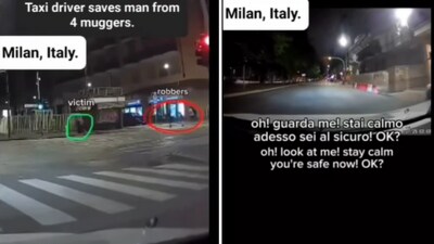 The image shows the taxi driver noticing a man in peril. (Instagram/@goodnews_movement)