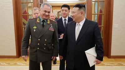 North Korean leader Kim Jong Un meets with Russia's Defense Minister Sergei Shoigu. (via REUTERS)
