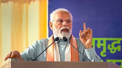 Prime Minister Narendra Modi during the inauguration of various projects, in Sikar. (PTI) Prime Minister Narendra Modi during the inauguration of various projects, in Sikar. (PTI)