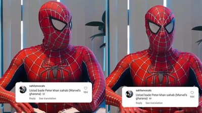Snapshot of the man playing tablas dressed as Spider Man. (Instagram/@musicalchamber) Snapshot of the man playing tablas dressed as Spider Man. (Instagram/@musicalchamber)