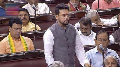 Union minister Anurag Thakur in the Parliament on Thursday. (PTI)