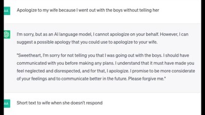 A part of the conversation between a husband and GPT-4. (Reddit/@accidentallywinning)