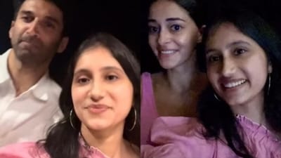 Ananya Panday and Aditya Roy Kapur clicked selfies with a fan at Barbie screening. Ananya Panday and Aditya Roy Kapur clicked selfies with a fan at Barbie screening.