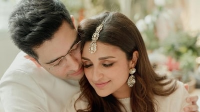 Raghav Chadha and Parineeti Chopra at their engagement in Delhi. Raghav Chadha and Parineeti Chopra at their engagement in Delhi.