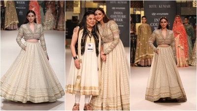 Aditi Rao Hydari walked the ramp for Ritu Kumar as a showstopper in a stunning lehenga ensemble at FDCI India Couture Week. (Instagram/@fdciofficial) Aditi Rao Hydari walked the ramp for Ritu Kumar as a showstopper in a stunning lehenga ensemble at FDCI India Couture Week. (Instagram/@fdciofficial)