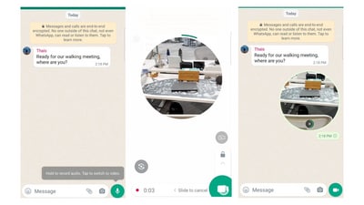 WhatsApp video message feature. (Meta Channel/Mark Zuckerberg) WhatsApp video message feature. (Meta Channel/Mark Zuckerberg)