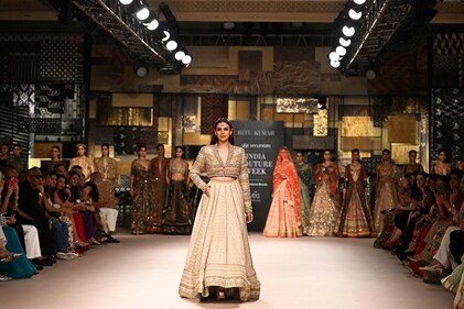 Aditi Rao Hydari during her ramp walk at India Couture Week. (AFP) Aditi Rao Hydari during her ramp walk at India Couture Week. (AFP)