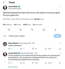 Javed Akhtar schools troll who asked him to explain isotope. Javed Akhtar schools troll who asked him to explain isotope.