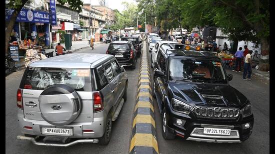 Parking in a no-parking zone zone in Lucknow. (HT Photo)