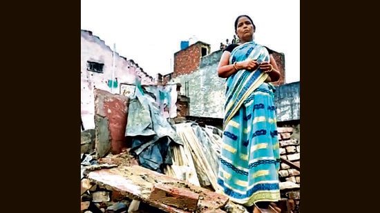 The remains of the collapsed house in Chotpur village . (HT Photo)