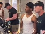 John Cena poses for a picture with fan during workout (TikTok)