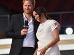 Prince Harry and Meghan Markle speak during the 2021 Global Citizen Live festival at the Great Lawn, Central Park on September 25, 2021 in New York City (Photo by Angela Weiss / AFP)