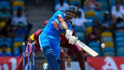 Ishan Kishan of India hits a six during 1st ODI vs West Indies (AFP)