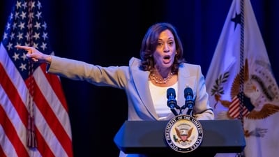 FILE - Vice President Kamala Harris speaks at the historic Ritz Theatre in downtown Jacksonville, Fla., July 21, 2023. Harris spoke out against the new standards adopted by the Florida State Board of Education in the teaching of Black history. Civil rights activists cheered when Ron DeSantis pardoned four Black men wrongfully convicted of rape as one of his first actions as Florida's governor. But four years later, as DeSantis eyes the presidency, their hope that the Republican would be an ally on racial justice has long faded. (Fran Ruchalski/The Florida Times-Union via AP, File) (AP) FILE - Vice President Kamala Harris speaks at the historic Ritz Theatre in downtown Jacksonville, Fla., July 21, 2023. Harris spoke out against the new standards adopted by the Florida State Board of Education in the teaching of Black history. Civil rights activists cheered when Ron DeSantis pardoned four Black men wrongfully convicted of rape as one of his first actions as Florida's governor. But four years later, as DeSantis eyes the presidency, their hope that the Republican would be an ally on racial justice has long faded. (Fran Ruchalski/The Florida Times-Union via AP, File) (AP)