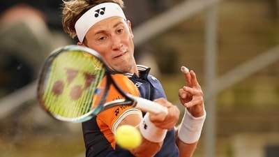 Norway's Casper Ruud returns the ball during a match at the Hamburg Open tennis tournament in Hamburg, Germany (AP) Norway's Casper Ruud returns the ball during a match at the Hamburg Open tennis tournament in Hamburg, Germany (AP)