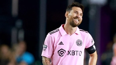 Lionel Messi #10 of Inter Miami CF reacts in the second half during the Leagues Cup 2023 match between Inter Miami CF and Atlanta United at DRV PNK Stadium (Getty Images via AFP) Lionel Messi #10 of Inter Miami CF reacts in the second half during the Leagues Cup 2023 match between Inter Miami CF and Atlanta United at DRV PNK Stadium (Getty Images via AFP)