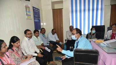 NIV team at the rural hospital in Alandi on July 22, 2023. Conjunctivitis outbreak in Khed tehsil appears to be under control, and more than 80% of infected children in Alandi have recovered, according to officials. (HT FILE)