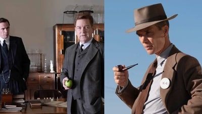 The dreadful 'apple scene' from the movie "Oppenheimer", Cillian Murphy as J. Robert Oppenheimer(right) (Twitter/AP) The dreadful 'apple scene' from the movie "Oppenheimer", Cillian Murphy as J. Robert Oppenheimer(right) (Twitter/AP)