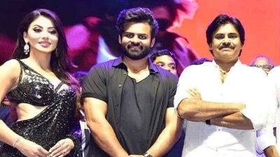 Urvashi Rautela shared a picture with Pawan Kalyan (right) on Twitter. Urvashi Rautela shared a picture with Pawan Kalyan (right) on Twitter.