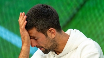 Novak Djokovic reacts as he speaks during a press conference in the Media Theatre at the Broadcast Centre following his defeat against Carlos Alcaraz on the last day of Wimbledon (AFP) Novak Djokovic reacts as he speaks during a press conference in the Media Theatre at the Broadcast Centre following his defeat against Carlos Alcaraz on the last day of Wimbledon (AFP)