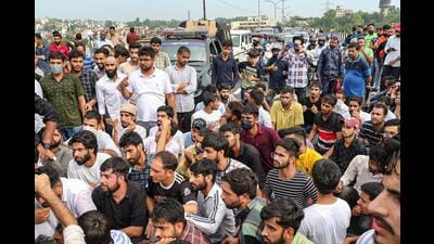 The Gujjar and Bakerwal youth during a protest in Jammu and Kashmir. (PTI Photo) The Gujjar and Bakerwal youth during a protest in Jammu and Kashmir. (PTI Photo)
