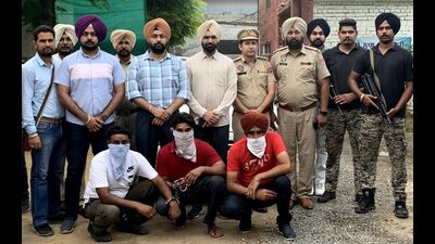The accused were identified as Nirmal Singh, alias Nimma, Aprail Singh, alias Shera, and Jaskaran Singh, alias Karan. Police teams also recovered three .32-bore pistols along with 10 cartridges and a Hyundai Verna car, which was used in the crime. (HT Photo) The accused were identified as Nirmal Singh, alias Nimma, Aprail Singh, alias Shera, and Jaskaran Singh, alias Karan. Police teams also recovered three .32-bore pistols along with 10 cartridges and a Hyundai Verna car, which was used in the crime. (HT Photo)