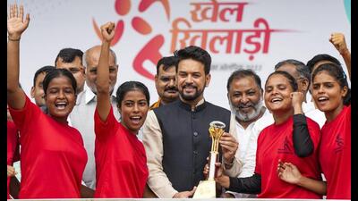 Union youth affairs & sports minister Anurag Thakur at a sports event organised at KD Singh ‘Babu’ stadium in Lucknow, Friday. (PTI Photo) Union youth affairs & sports minister Anurag Thakur at a sports event organised at KD Singh ‘Babu’ stadium in Lucknow, Friday. (PTI Photo)