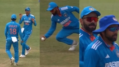 Virat Kohli showed great reflex in taking a sensational one-handed catch Virat Kohli showed great reflex in taking a sensational one-handed catch