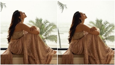 She accessorised her look with a pair of green emerald statement earrings and with her long shiny tresses left open in the side partition, Sobhita finished off her glam look. (Instagram/@sobhitad) She accessorised her look with a pair of green emerald statement earrings and with her long shiny tresses left open in the side partition, Sobhita finished off her glam look. (Instagram/@sobhitad)
