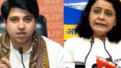 BJP spokesperson Shehzad Poonawala and AAP chief spokesperson Priyanka Kakkar.