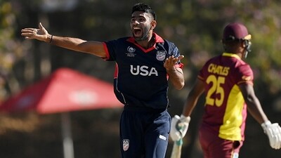 Saurabh Netravalkar appeals for a wicket during the ICC World Cup Qualifiers. (Getty) Saurabh Netravalkar appeals for a wicket during the ICC World Cup Qualifiers. (Getty)