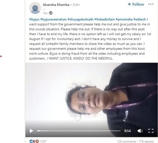 Akansha Khemka's video message (Image courtesy: LinkedIn) Akansha Khemka's video message (Image courtesy: LinkedIn)