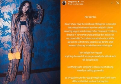 Megan Fox responded to criticism over GoFund Me post for a friend Megan Fox responded to criticism over GoFund Me post for a friend