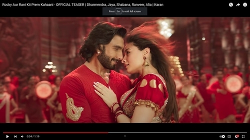 A still from Rocky Aur Rani Kii Prem Kahaani song Dhindora Baje Re. A still from Rocky Aur Rani Kii Prem Kahaani song Dhindora Baje Re.