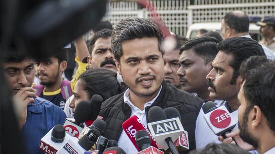 Mumbai, India - January 6, 2020: NCP MLA Rohit Pawar comes to talk to the protesters at Gateway of India in Mumbai, India, on Monday, January 6, 2020. (Photo by Pratik Chorge/Hindustan Times) (Pratik Chorge/HT Photo)