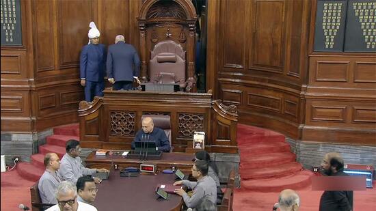 Rajya Sabha chairman Jagdeep Dhankhar leaving after the adjournment. (ANI)