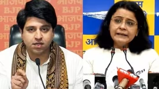 BJP spokesperson Shehzad Poonawala and AAP chief spokesperson Priyanka Kakkar.
